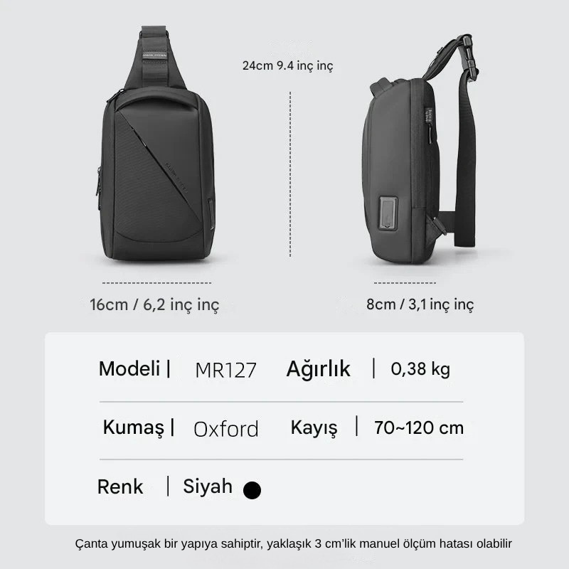 ChargeSling: USB Şarj Portlu RFID Korumalı Göğüs Çantası