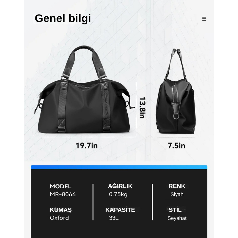 Carry: Hafif ve Geniş Seyahat Spor Çantası