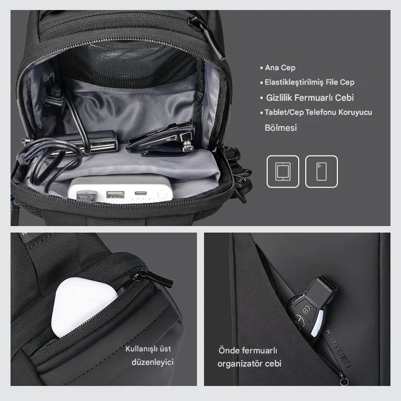 ChargeSling: USB Şarj Portlu RFID Korumalı Göğüs Çantası