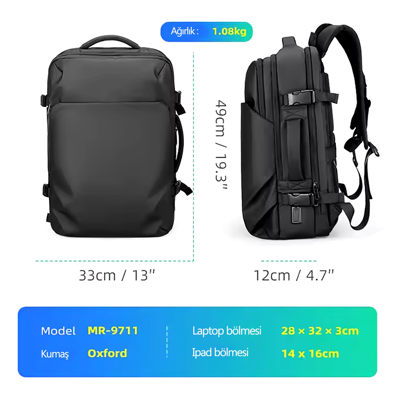 Mochila I: Çok Fonksiyonlu Suya Dayanıklı USB Sırt Çantası Modern Seyahat İçin