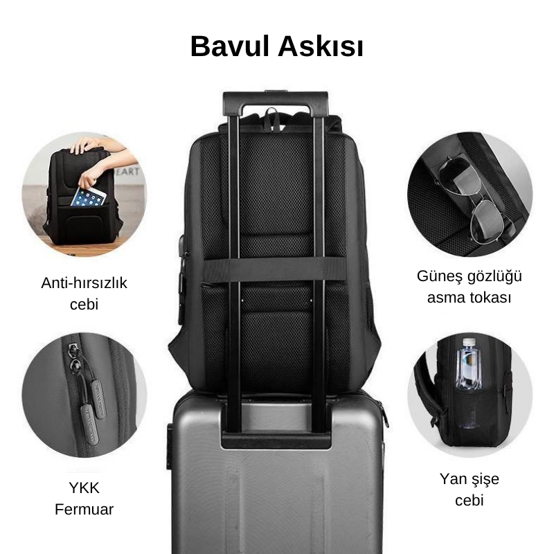 Fady: 2. Nesil Hafif USB Şarjlı Laptop Sırt Çantası Anti Hırsız Bölmeli