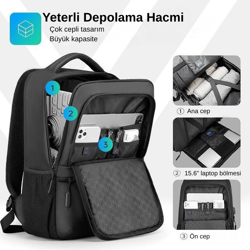 Fady: 2. Nesil Hafif USB Şarjlı Laptop Sırt Çantası Anti Hırsız Bölmeli