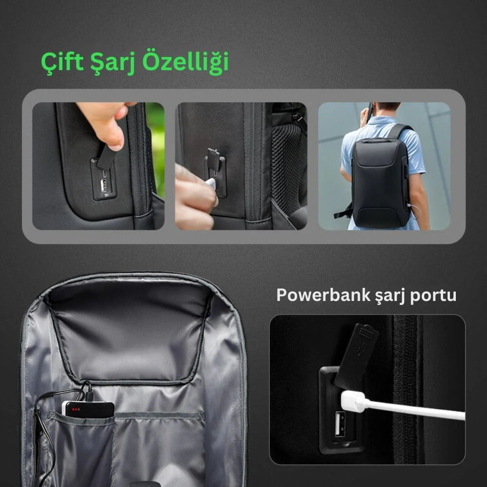 Odyssey: İş Mikro USB Şarjlı Laptop Sırt Çantası Anti Hırsızlık Kilitli