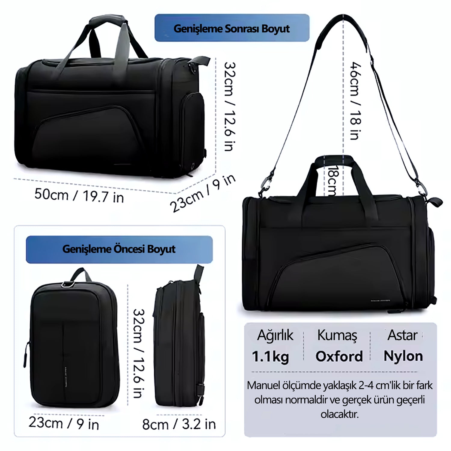 Deformable I: Büyük Kapasiteli Seyahat ve Spor Çantası