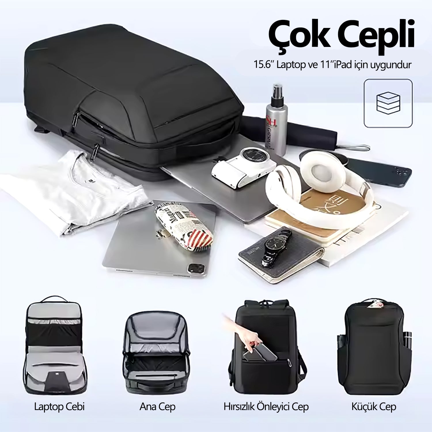 Eminence: Şık Suya Dayanıklı Çok Bölmeli Sırt Çantası USB Portlu