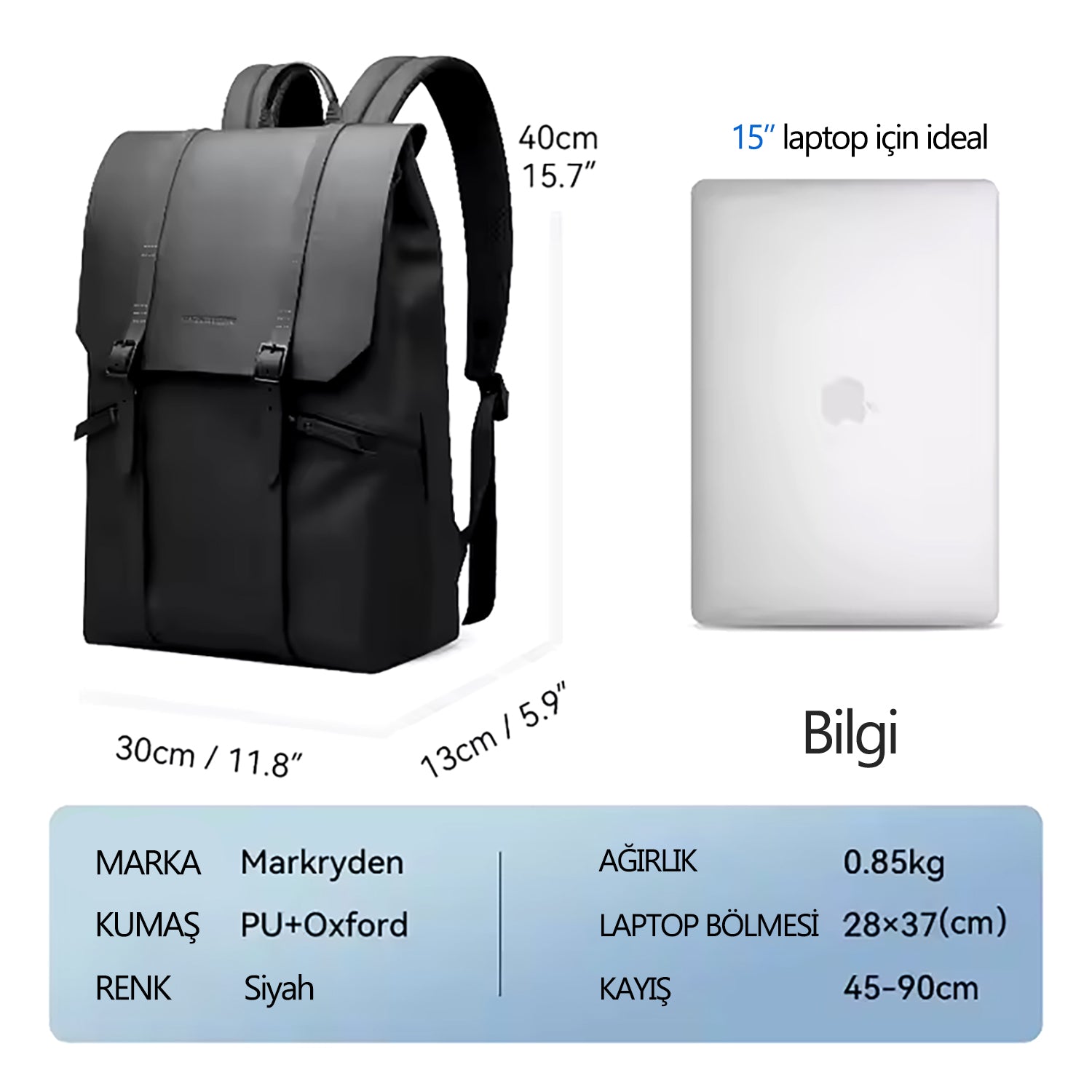 Muke II: Okul Klasik İş Siyah Oxford Sırt Çantası